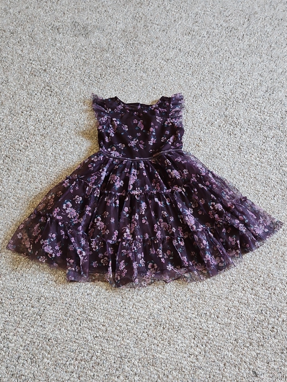 Zhenzi Plum Floral Print Kid's Dress.